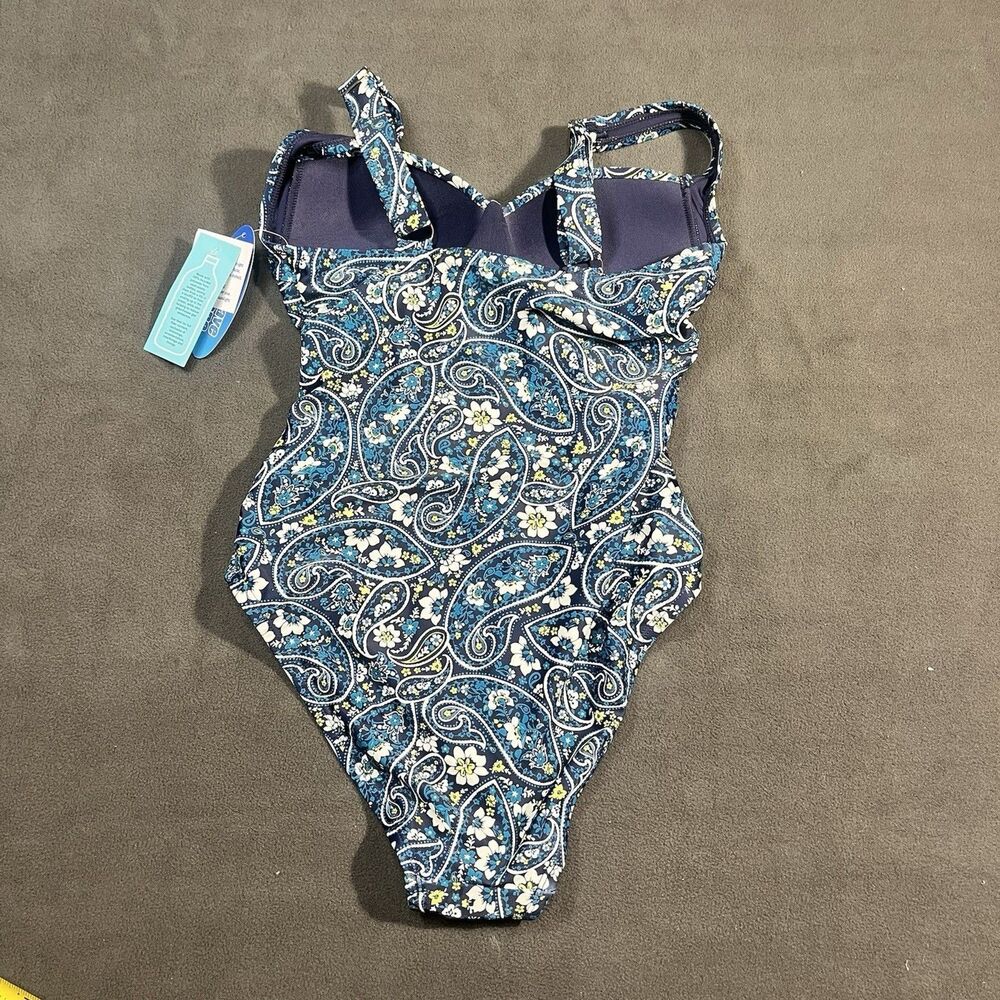 NWT Wave Zone 1 Piece Swimsuit Women's Size Small Blue/White/Yellow Beach Pool - Picture 9 of 10